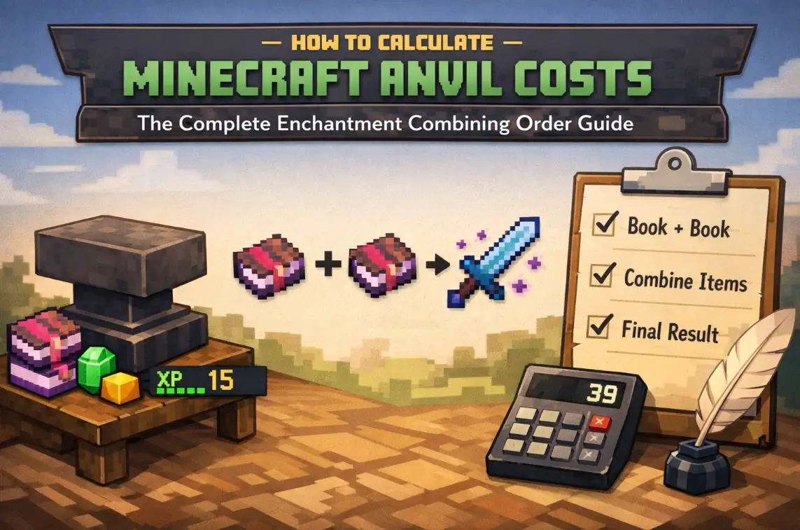 Minecraft anvil cost diagram showing prior work penalty and enchantment cost planning
