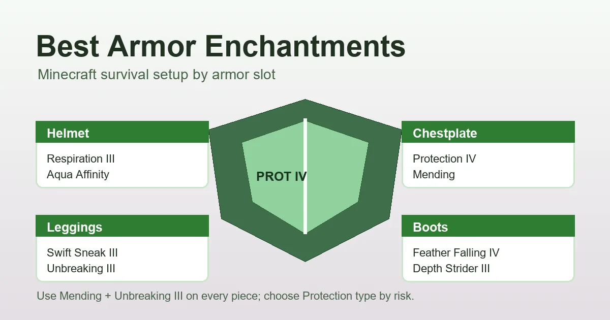 Best Minecraft armor enchantments by helmet chestplate leggings and boots