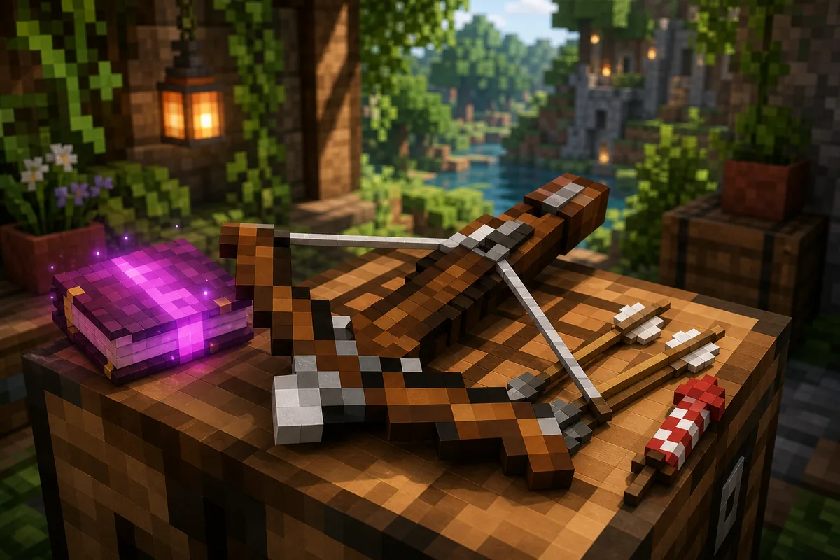 Best Minecraft crossbow enchantments with enchanted books arrows and fireworks