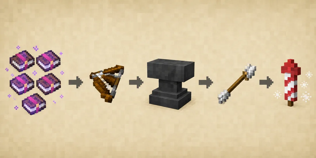 Minecraft crossbow anvil order planning with books anvil crossbow arrows and fireworks