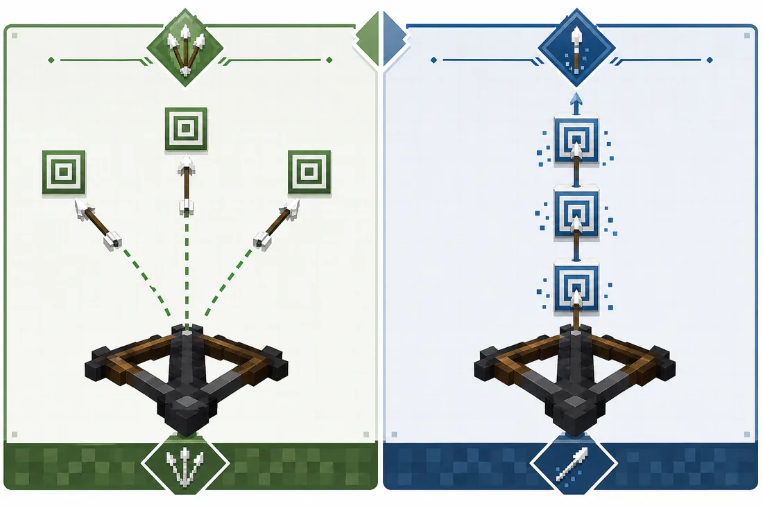 Editorial comparison of Minecraft Multishot and Piercing crossbow enchantments