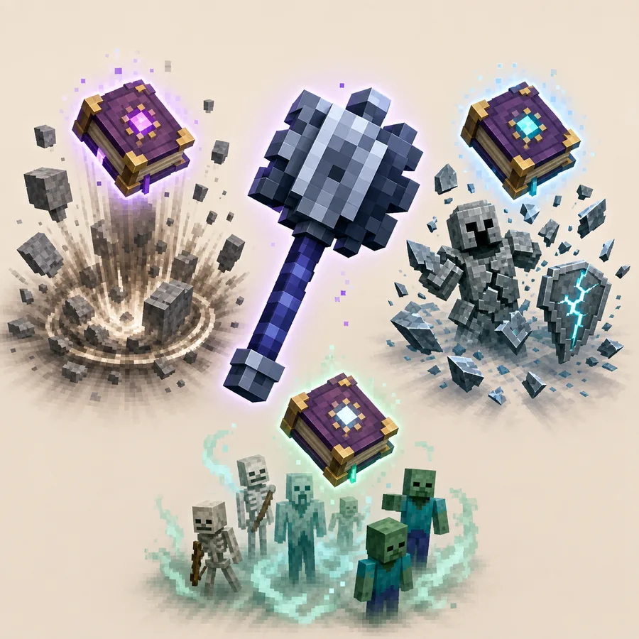 Editorial comparison of mace damage enchantment choices for Density, Breach, and Smite